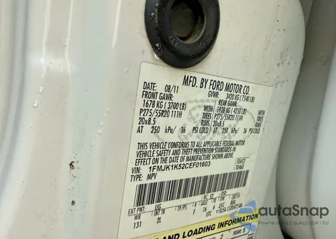 2012 Ford Expedition El Limited z USA, uszkodzony, nr VIN 1FMJK1K52CEF01603